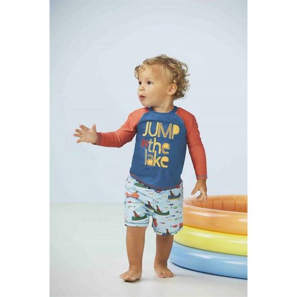 NEW MUDPIE boy's lake rash guard and swim trunk set in blue multi - Picture 3 of 3
